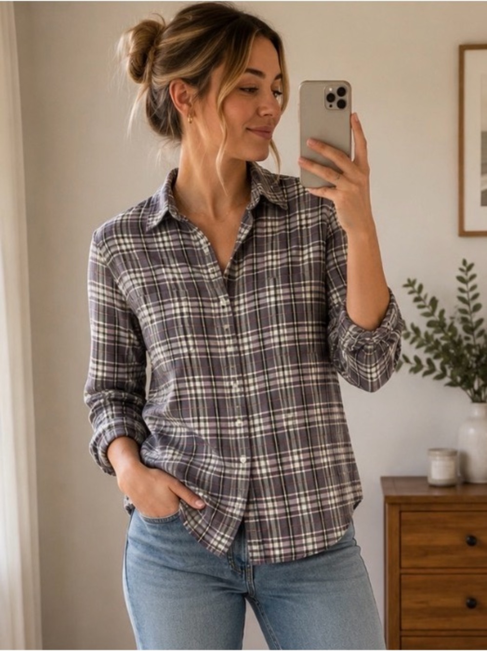 J Crew The Perfect Shirt Women's Size Small Plaid Tartan Flannel Top T22